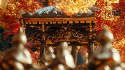 Obraz premium Traditional Japanese Temple Among Autumn Leaves at Ult Forest
