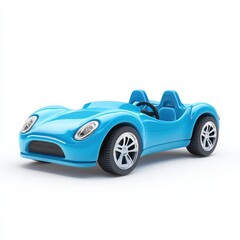 Blue toy car isolated on white background for kids, decoration, and educational purposes.