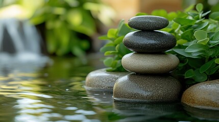 Zen garden stones balanced atop water