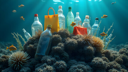 Plastic Waste Integrated into Dark Coral Reef Structure that Adapted to Pollution Providing Homes for Marine Life