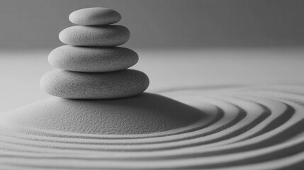 Zen Rock Garden with Carefully Raked Sand