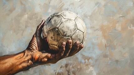 Hand Holding a Soccer Ball: A hand gripping a soccer ball, ready to throw it into play. 
