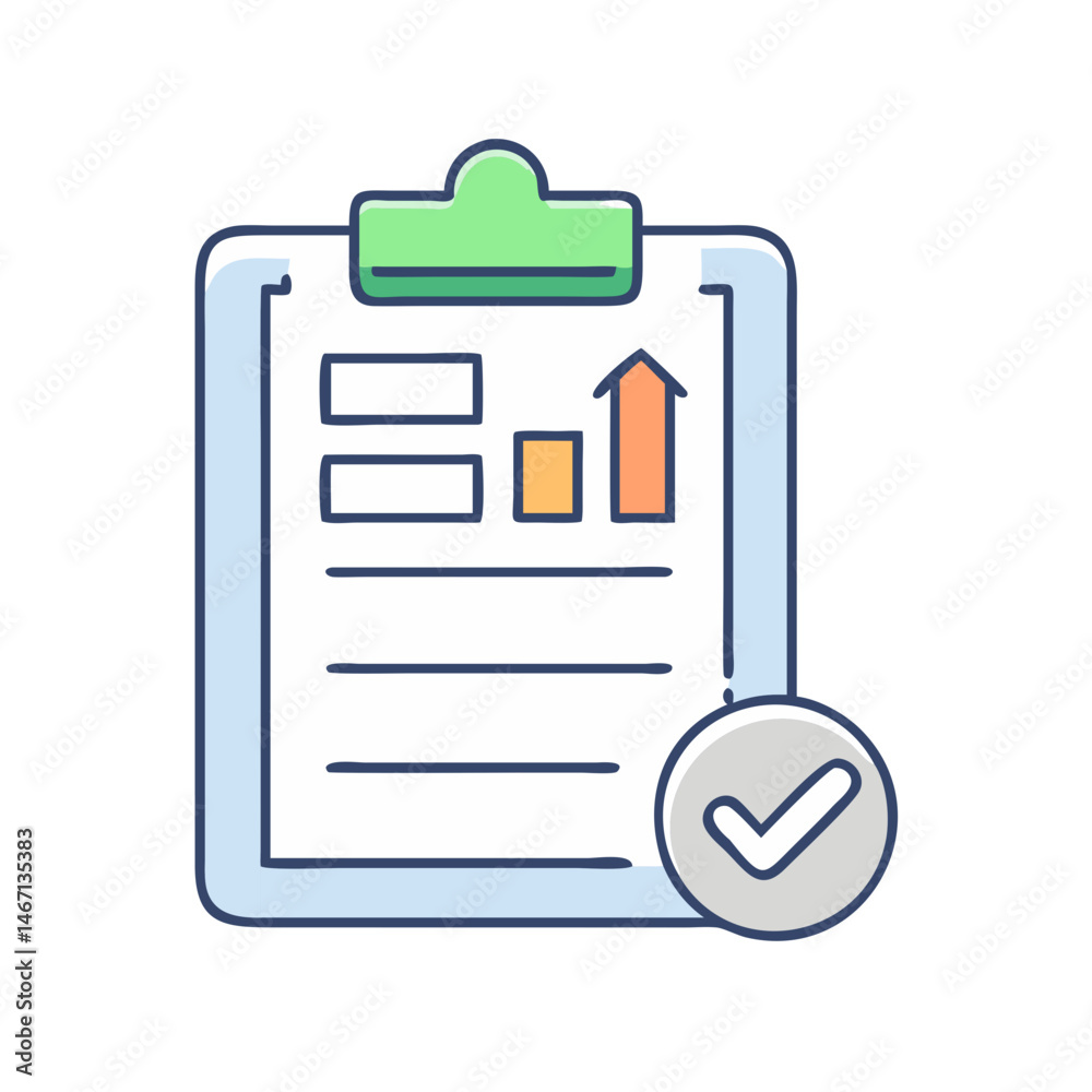 Poster clipboard checklist with graph and check mark for task management and project completion success