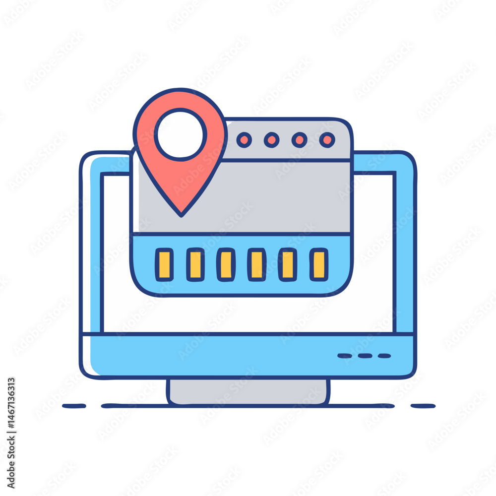 Poster location based service on computer screen for online map and navigation system concept vector