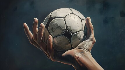 Hand Holding a Soccer Ball: A hand gripping a soccer ball, ready to throw it into play. 
