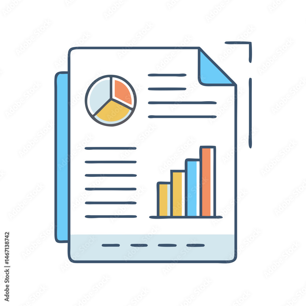 Poster business report document with pie chart and bar graph for data analysis and presentation use case