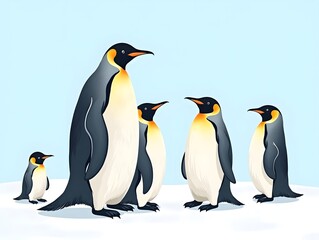 Fototapeta premium Emperor Penguins Family Antarctic Wildlife Illustration.
