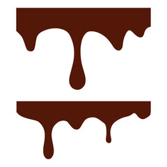 Melted chocolate dripping on white background. Dripping liquid. Melted chocolate topping seamless texture.