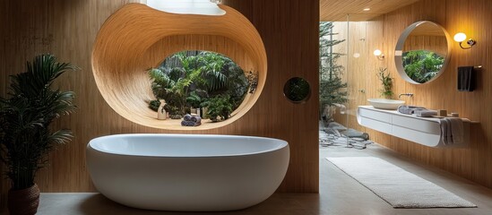 Modern, Natural Wood Bathroom with Oval Tub
