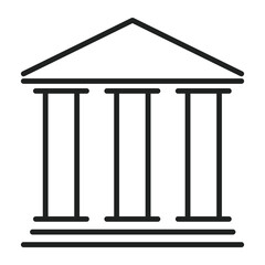 editable line Building with pillars stands tall in a simple line drawing against a plain background, with a triangular roof over its frame.