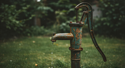 Nostalgic Water Source: Old Metal Pump With Rusty Accents