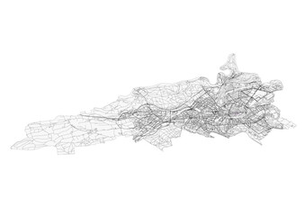 Vector map of highways in bern, switzerland with black and white color.