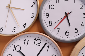 Close-up of a wall clock. The concept of time and work time is valuable for life, Alarm clock...