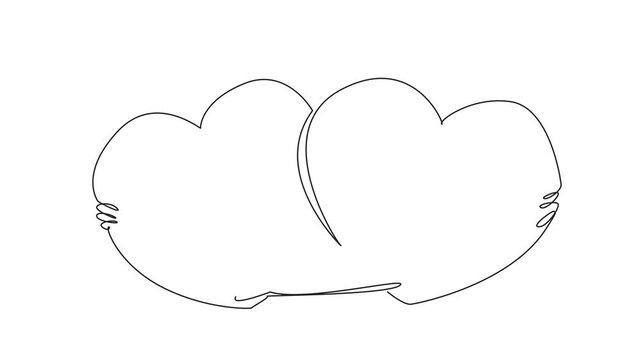 Self drawing animation of single continuous line drawing two hearts embrace each other. Trust each other. Give each other comfort. Giving warmth of heart. National Hug Day. Full length animated