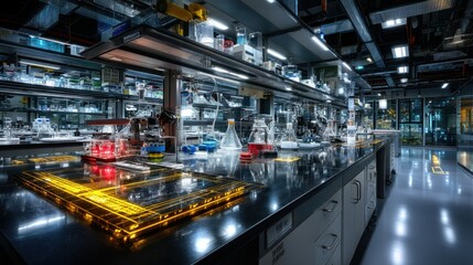 Fototapeta premium Modern lab interior. Equipment and workspace shown