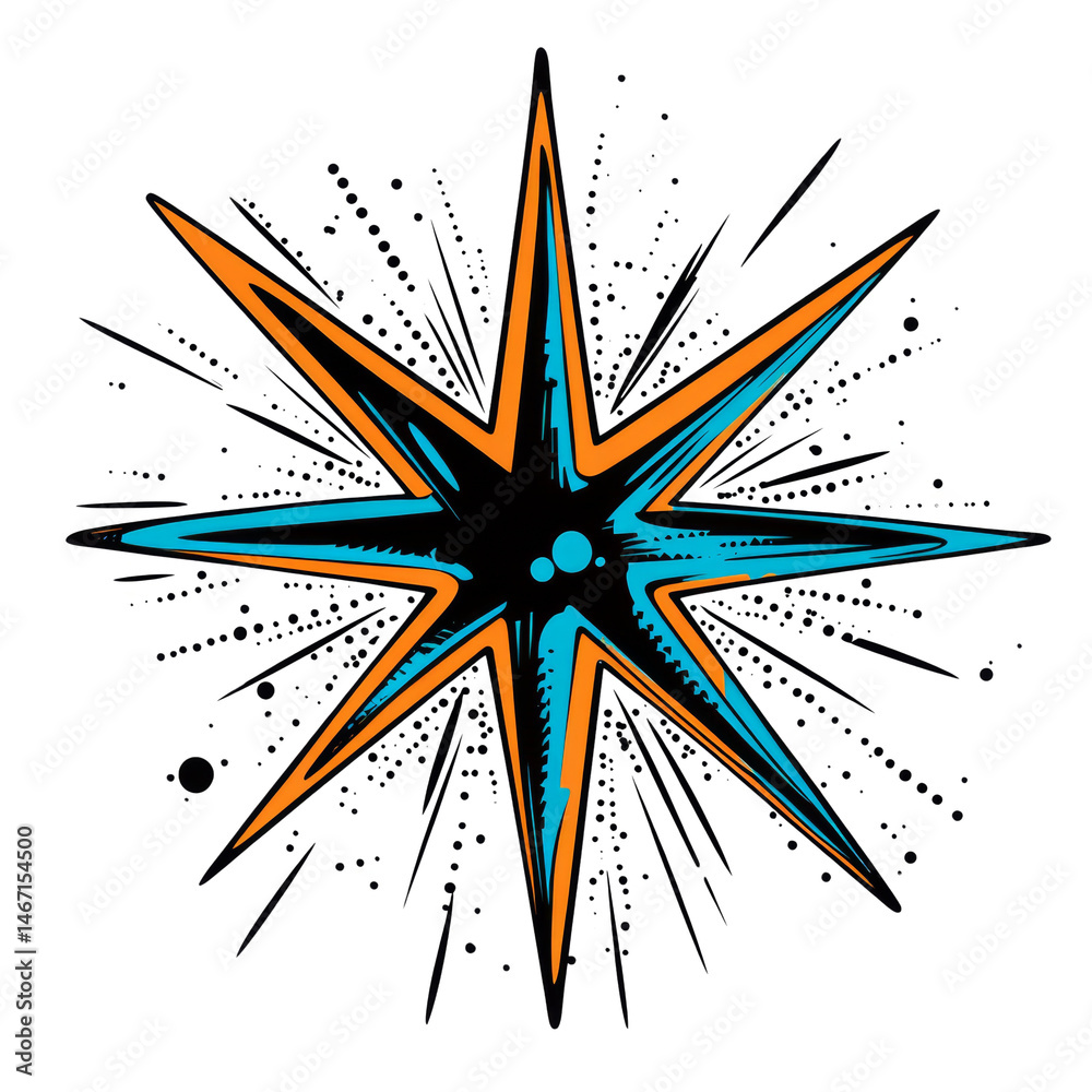 Poster abstract starburst illustration with dynamic radiating lines and vibrant color gradients, isolated v