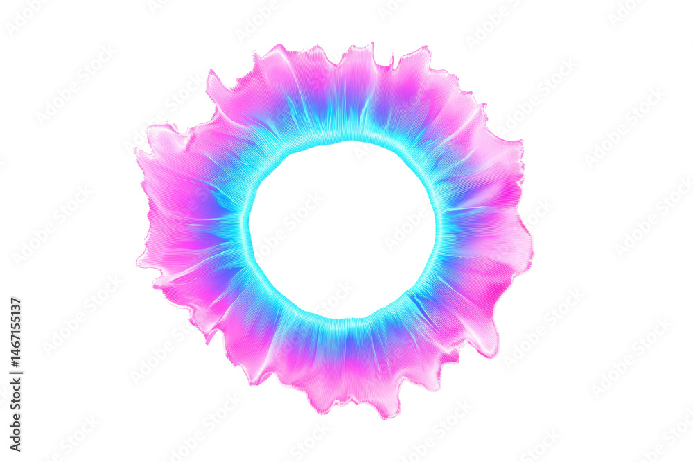 Poster a vibrant luminous ring with fluid iridescent textures, ethereal and eye-catching on transparent lay