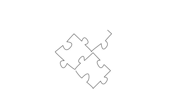 Animated self drawing of one line drawing the puzzle pieces arranged. Various colors that match. Different to complete each other. Philosophy. National Puzzle Day. Full length single line animation