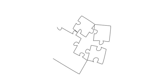 Animation of continuous one line drawing a puzzle piece put together and some missing. Practice sharpening brain. National Puzzle Day. Single line self drawing animated. Full length motion