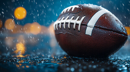 wet american football rain puddle close-up