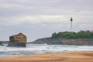 Beautiful view of the coast of Biarritz in a stormy day (French Basque Country)