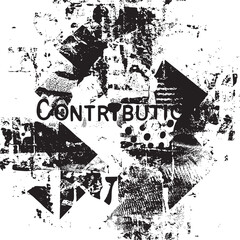 Obraz premium A distressed textured displays the word 'CONTRIBUTION' in a bold black typeface.