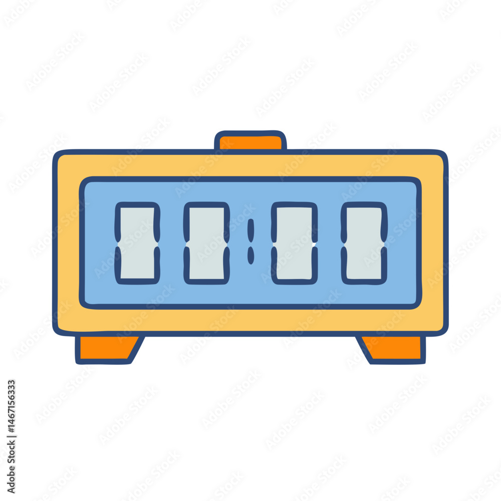 Poster digital clock display time alarm clock timer digital display electronic clock design vector icon 90s
