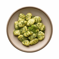 Fototapeta premium Delicious Pesto Gnocchi in a Rustic Bowl - Overhead Shot