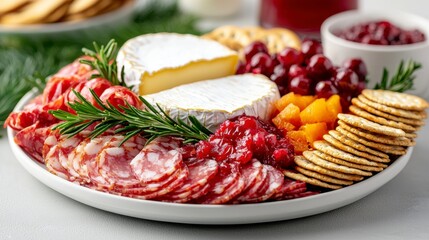 Holiday Cheese Board with Salami and Cranberry Sauce