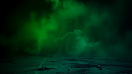 Green background with dark ground and a mix of toxic elements like black fog and stink mist, evoking a sense of pollution and unpleasantness