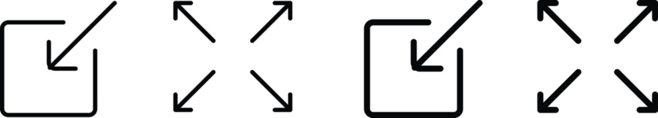 minimize expand icon set. full screen and exit full screen symbol. Expand Reduce sign
