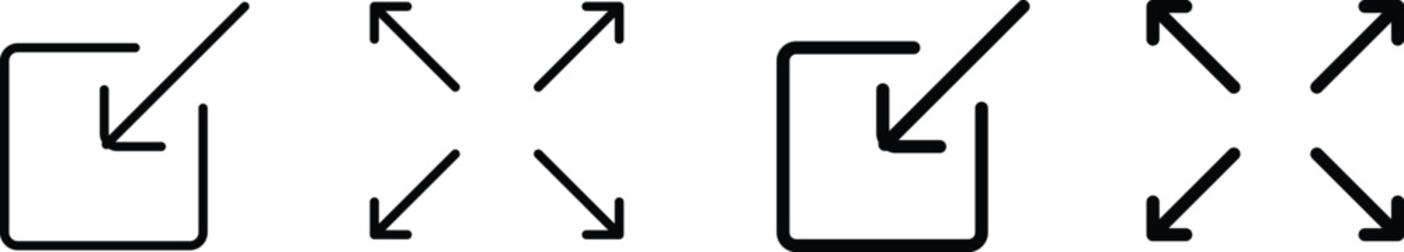 minimize expand icon set. full screen and exit full screen symbol. Expand Reduce sign

