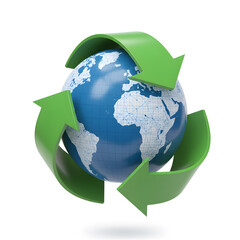 Global Recycling: Sustainable Planet Earth Concept  with Green Arrows Representing Environmental Conservation and Eco-Friendly Practices for a Better Future