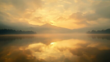 Fototapeta premium Mount Fuji reflecting in a glassy lake at sunrise.