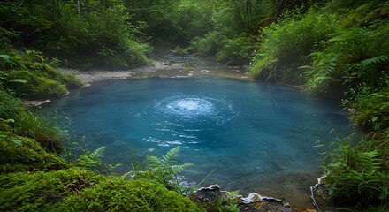 Obraz premium Enchanting Blue Pond Surrounded By Verdant Foliage In Tranquil Forest Setting