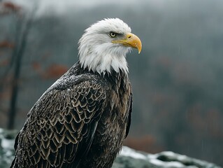 Obraz premium Majestic bald eagle in a winter landscape