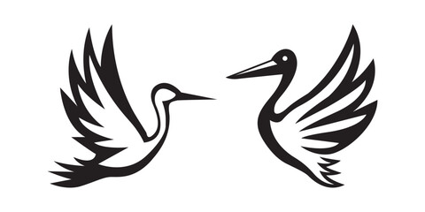 Elegant flying stork birds silhouette vector illustration