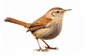 Naklejka premium Eurasian Wren Tiny Brown Bird Detailed Profile Isolated on White Background