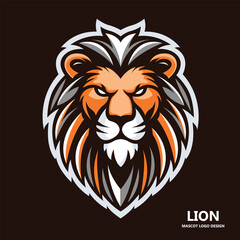 Orange color Lion in mascot logo drawing