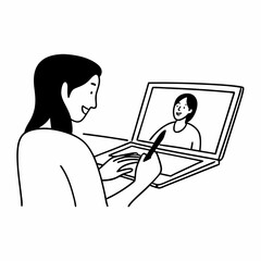 Smiling woman making notes during online lesson or meeting on laptop