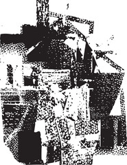 Fototapeta premium A solitary figure stands within a fragmented geometric structure.