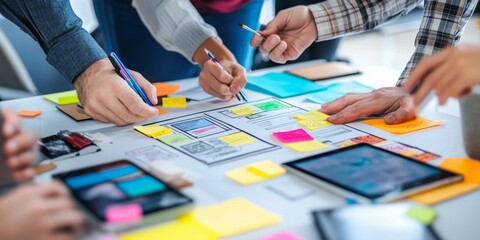 Collaborative brainstorming session, design ideas, office meeting