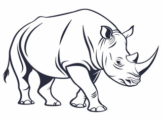  A clean and minimalist depiction of a rhino line art silhouette set against a crisp white background.
