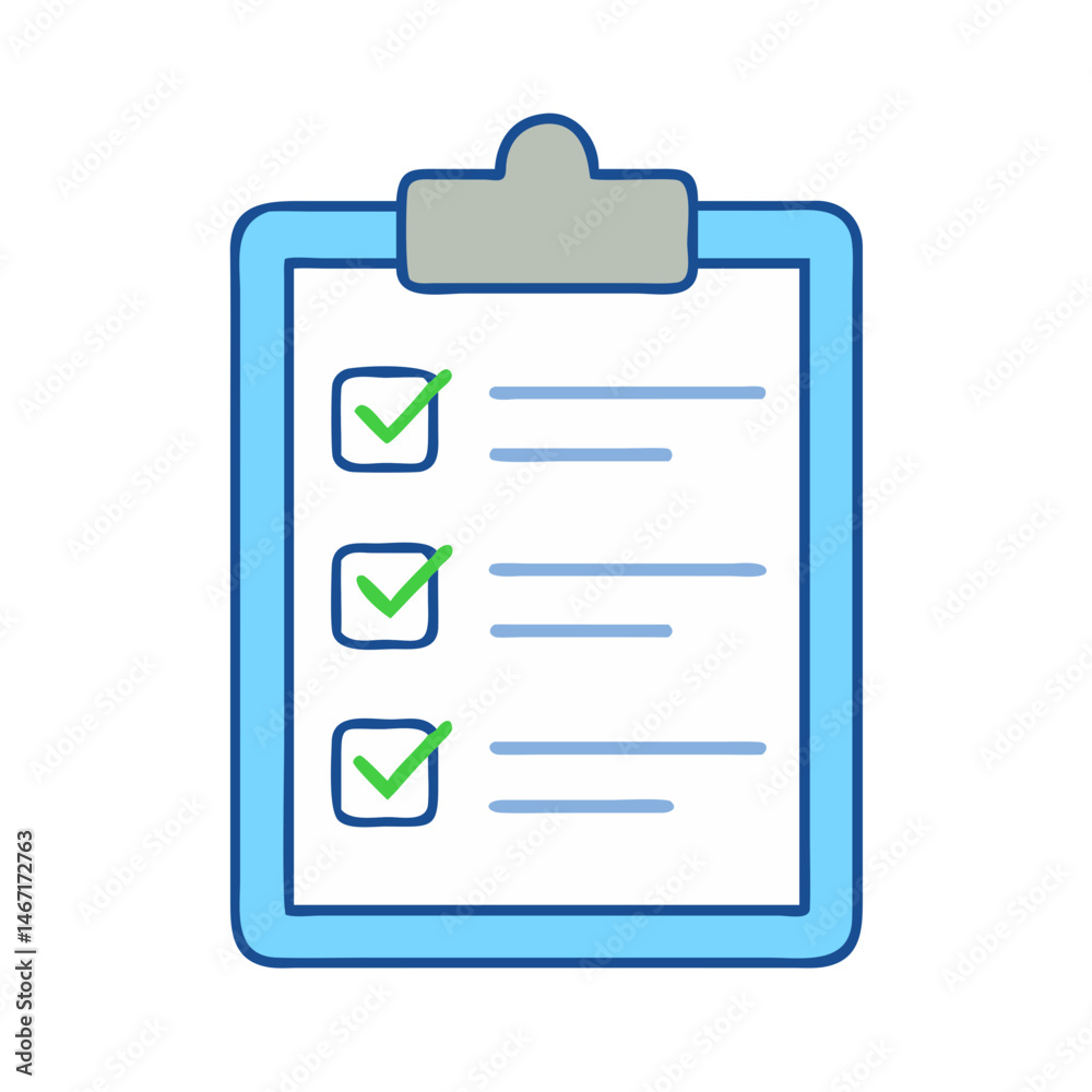 Poster illustration of clipboard checklist task list document form survey report with checkmark and square