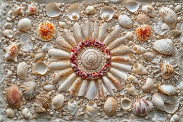 Seashell Art Crafted from Natural Shells in a Sunburst Design