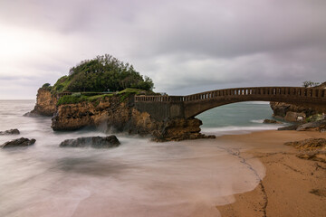 Beautiful view of the coast of Biarritz in a stormy day (French Basque Country)