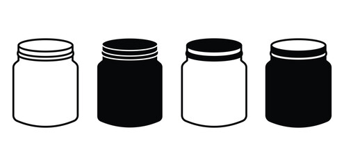Simple Black And White Mason Jar Icons Set Vector Design Illustration