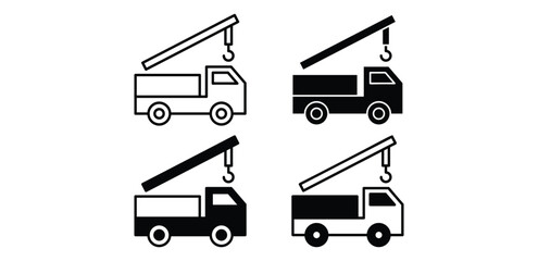 Mobile Crane Truck Icons Set Black and White Color Vector Design Illustration