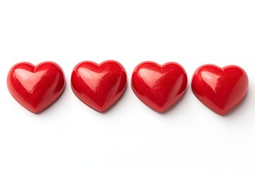 Fototapeta premium Four Glossy Red Hearts on White Background
