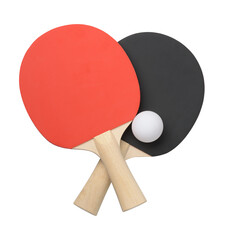 Two Ping pong rackets and ball